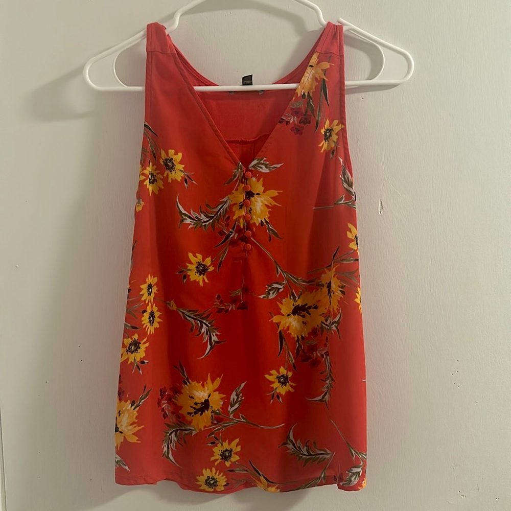 Vintage Express Floral Tank Top in Coral and Yellow - XS